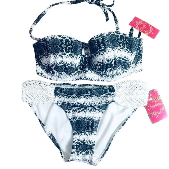 NWT Snakeskin Print & Macrame' Lace Bikini Candies S/XS Bohemian Cruise Vacation - Picture 1 of 10